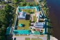 Staroladozhsky Nikolsky Monastery, sunny day. View from above. Old Ladoga Russia