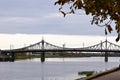 Starovolzhsky Bridge over the Volga River in Tver. The concept of architecture of a small city.