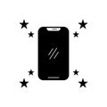 Black solid icon for Starred, stellated and smartphone