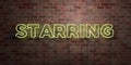 STARRING - fluorescent Neon tube Sign on brickwork - Front view - 3D rendered royalty free stock picture