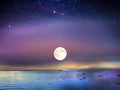 Starry blue night  moon sky at sea sunset background Royalty Free Stock Photo