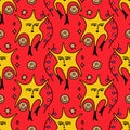 Starry Doodle Groovy Red Xmas New Year Hippie Seamless Pattern Gifts Paper Background