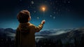 Starry Dreams: Child Holds Balloon Beneath a Celestial Canopy