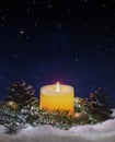 Holiday Night Scene With Burning Candle