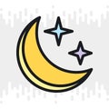 Starry and moonlit sky icon for weather forecast application or widget. Moon and stars in the night sky. Color version Royalty Free Stock Photo