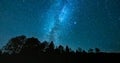 Starry night above the forest showing the milky way