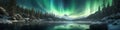 Starry night aurora panorama. Beautiful illustration picture. Generative AI