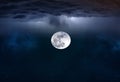 Starry night blue sky and big moon seascape  nature background Royalty Free Stock Photo