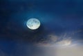 Starry night blue sky and big moon seascape  nature background Royalty Free Stock Photo