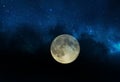 Starry night blue sky and big moon seascape  nature background Royalty Free Stock Photo