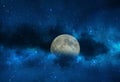 Starry night blue sky and big moon seascape  nature background Royalty Free Stock Photo