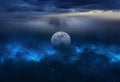 Starry night blue sky and big moon seascape  nature background Royalty Free Stock Photo