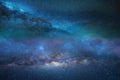 Starry night blue sky on pink sunset nebula Aurora borealis milky way dramatic clouds cosmic space weather background