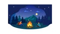 Starry Night Camping Forest Bonfire Vector, vector design Generative AI Royalty Free Stock Photo