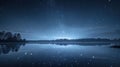 Starry night casting reflections over a tranquil lake Royalty Free Stock Photo