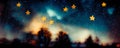 Starry night Defocused abstract stars blurry trees AI generated