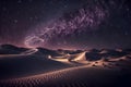 Starry night in the desert with dunes, dark night sky with stars. Milky way over the desert. Scenic view of desert Royalty Free Stock Photo