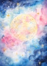 Starry Night: A Dreamy Trading Card of a Full Moon Sky Royalty Free Stock Photo