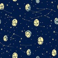 A starry night Easter pattern with glowing egg constellations against a deep blue sky Royalty Free Stock Photo
