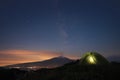 Starry night on Etna Mount and lighting tent