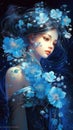 Starry Night Garden: Blue Flowers in the Dark with Crystal-like Details .