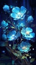 Starry Night Garden: Blue Flowers in the Dark Made of Crystals .