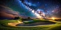 Starry Night Golf A Dramatic Nighttime Encounter with a Challenging Bunker Sand Trap and Fairway Royalty Free Stock Photo