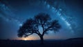 Starry Night With Lonely Tree Royalty Free Stock Photo