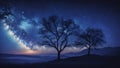 Starry Night With Lonely Tree Royalty Free Stock Photo