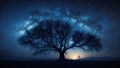 Starry Night With Lonely Tree Royalty Free Stock Photo