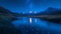 Starry night mountain river reflection Royalty Free Stock Photo