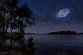 Starry night over the Dnieper River in Kiev