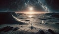 Starry Night Over Lunar Horizon: Astronaut Footprints to Infinity - AI Generated Digital Art