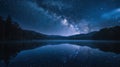 Starry night over tranquil lake surrounded by majestic mountains Royalty Free Stock Photo