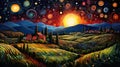 Starry Night Permaculture: A Red Vineyard-inspired Masterpiece
