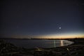 Starry night at the quiet ocean. Richmond BC Canada