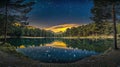 Serene Lake at Twilight Under Starry Sky, Mountain Reflection Royalty Free Stock Photo