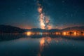 Starry Night Serenity: Reflective Cosmic Display. Concept Cosmic Photoshoot, Night Sky Portraits,