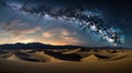 A Starry Night Sky Above a Desolate Desert Landscape Illuminated by the Milky Way Royalty Free Stock Photo