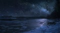 Starry Night Sky Above Frozen Lake Royalty Free Stock Photo