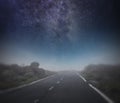 starry night sky above the road. Royalty Free Stock Photo