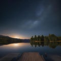 A starry night sky above a tranquil, moonlit lake2