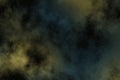 Starry night sky. Dark interstellar space with blue-yellow nebula.