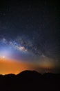 Starry night sky with high moutain and milky way galaxy with sta Royalty Free Stock Photo