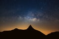 Starry night sky with high moutain and milky way galaxy with sta Royalty Free Stock Photo