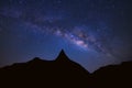 Starry night sky with high moutain and milky way galaxy with sta Royalty Free Stock Photo