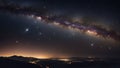 high vantage point. The galaxy is a long, curved band of stars and dust that stretches across the sky,