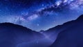 Starry night sky with milky way over mountain lake Royalty Free Stock Photo