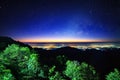 Starry night sky at Monson viewpoint Doi AngKhang and milky way galaxy with stars and space dust in the universe Royalty Free Stock Photo