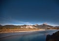 Starry night sky and mountain